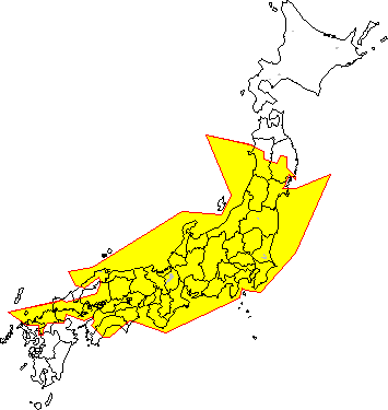 金沢から普通列車等で日着可能の範囲を示した日本地図です。内容は上記の文章から分かると思います。
